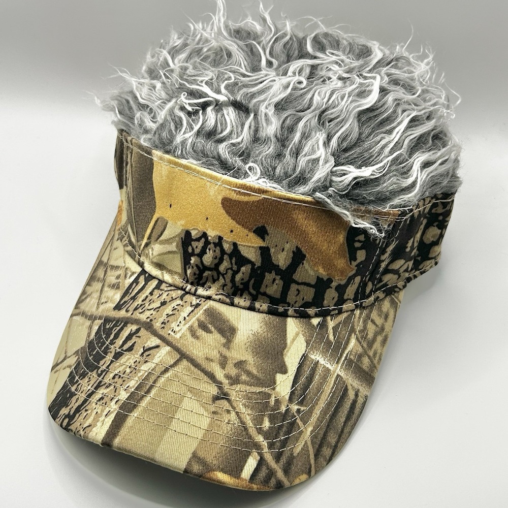 Hair Wig Costume Visor Hat Cap Adjustable Strapback Camo Gray Halloween Casual